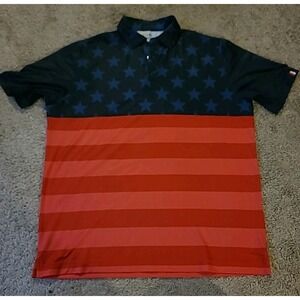 U Suck At Golf Patriotic USAG Polo Shirt Men's XL Red Blue Stripe Star USA